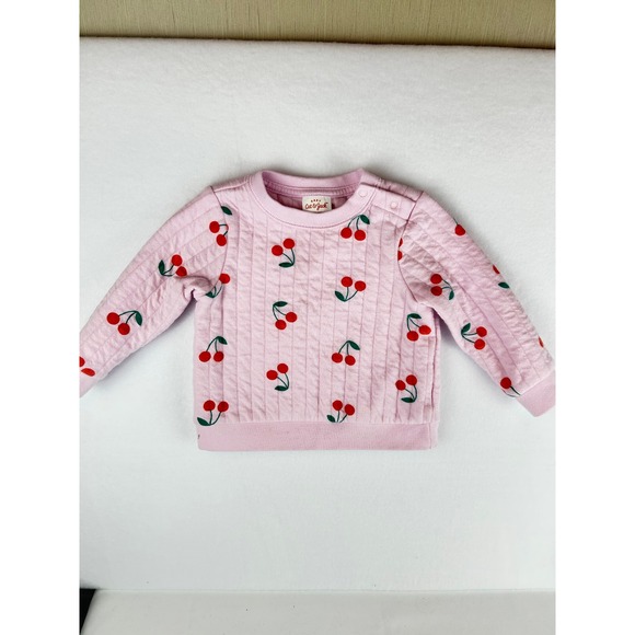 Cat & Jack Other - Cat & Jack Baby Girls Pink Quilted Cherry Print Sweatshirt 12M Snap Shoulder